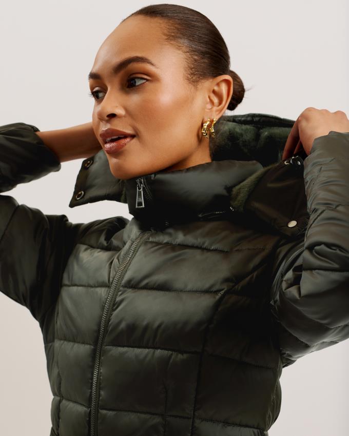 Manteau Ted Baker Belted Padded With Detachable Hood Vert Foncé Femme | LFF-70501783